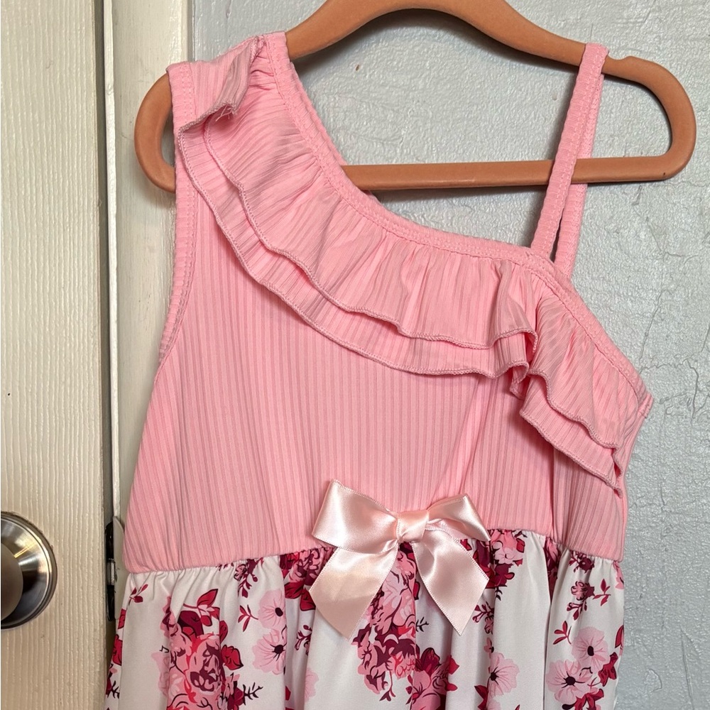 Pink Floral One-Shoulder Dress